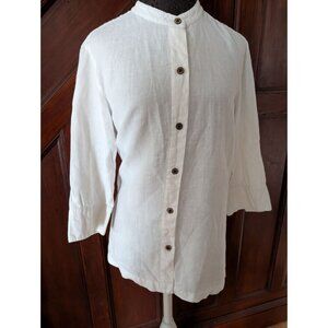 Chicos White Linen-Blend Button-Down Tunic Shirt Size 1 M
